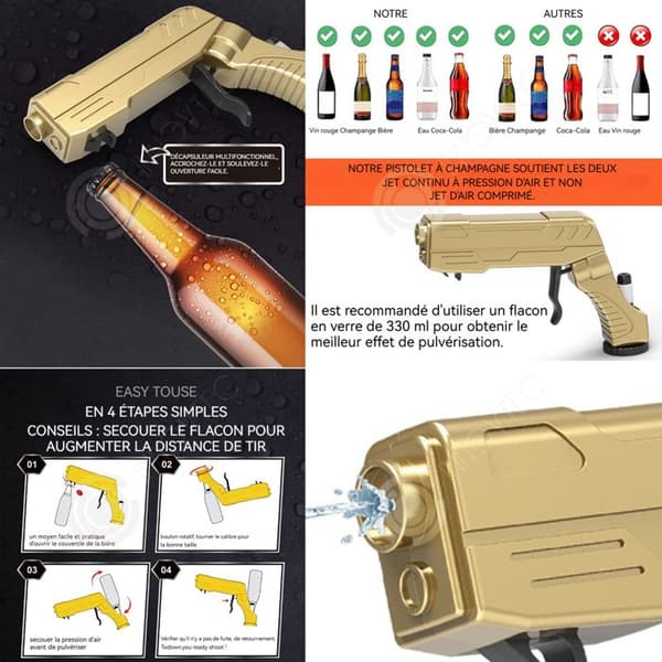 INN Champagne Gun Alloy Justerbar Beer Ejector Gold Beer Water Gun Lämplig för barfester