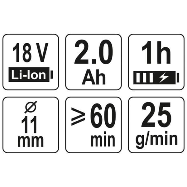 YATO högflödeslimpistol med 1,5 Ah Li-Ion-batteri 11 mm 18V