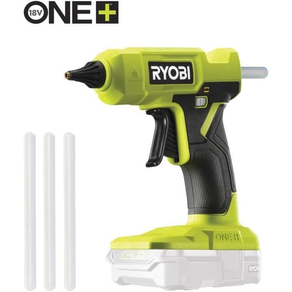 RYOBI - 18V ONE+ limpistol - värms upp på 3 min - värmeindikator - diam. pinnar 12 mm - Med 3 lim - RGLU18-0