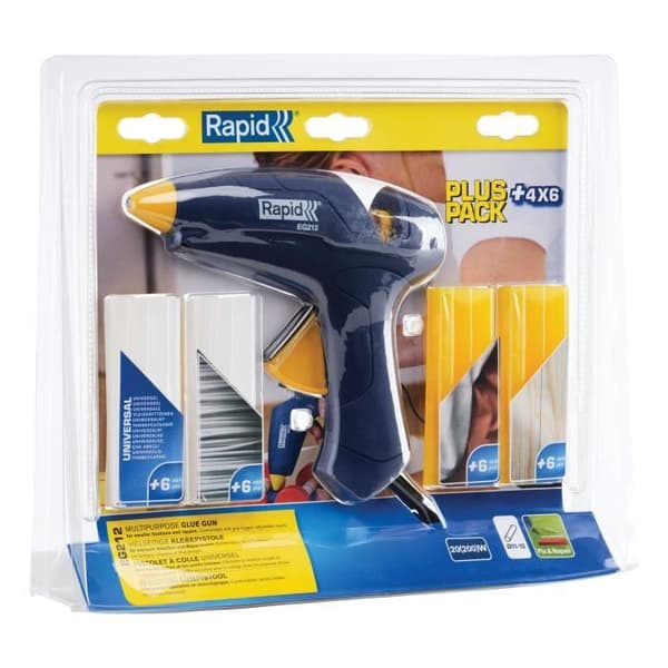 Liimapistooli Ø 12 mm - RAPID - EG212 - Läpipainopakkaus + 4 erilaista liimaa