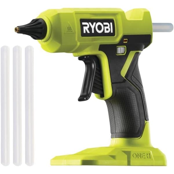 RYOBI - 18 V ONE+ -liimapistooli - lämpenee 3 minuutissa - lämpötilan ilmaisin - puikon halkaisija 12 mm - 3 liimapuikkoa - RGLU18-0