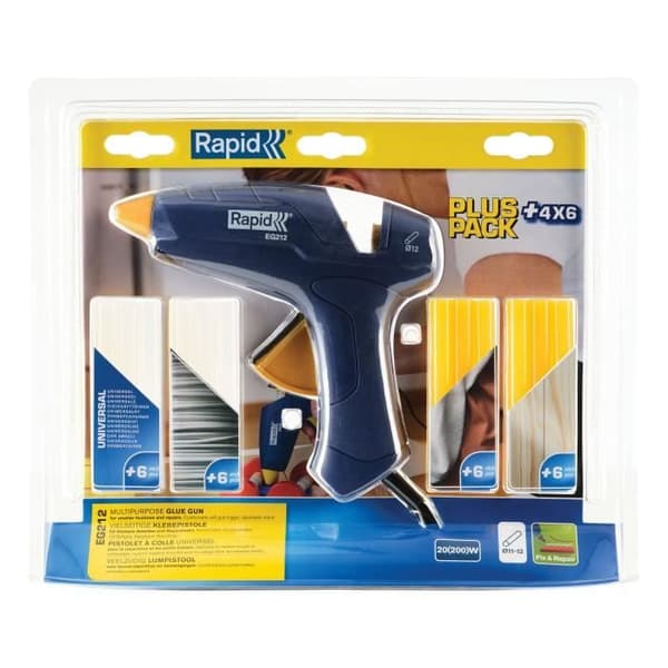 Liimapistooli Ø 12 mm - RAPID - EG212 - Läpipainopakkaus + 4 erilaista liimaa