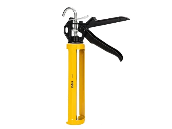 Deli Tools EDL2370, Pneumatisk tätningspistol, Svart, Gul, Gjuten aluminium, Stål, 230 mm, 1 styck