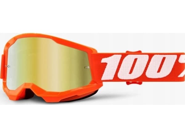 100% Gogle 100% STRATA 2 JUNIOR ORANGE (Szyba Złota Lustrzana Anti-Fog, LT 28%+/-5%) (NEW)