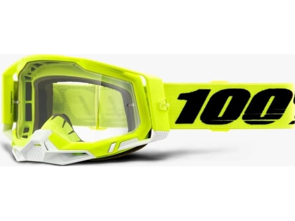 100% Goggles 100% RACECRAFT 2 YELLOW (Transparent Glass Anti-Fog, LT 88% -92% + 10 Skidding) (NEW)
