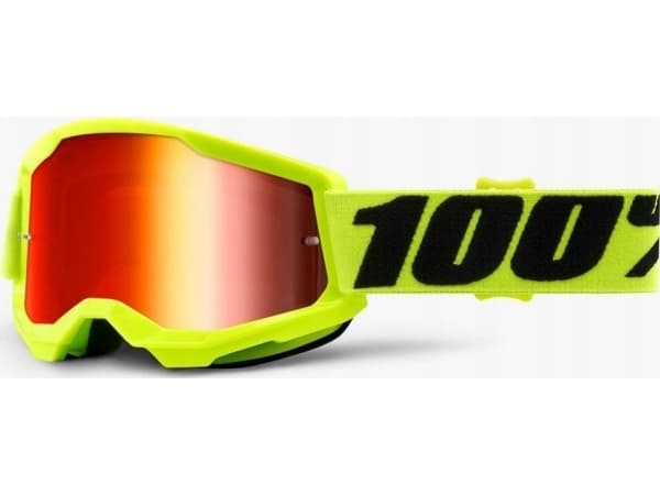 100 % Goggles 100 % STRATA 2 JUNIOR FLUO GUL (Red Mirror Anti-Fog Linse, LT 38%+/-5%) (NY)