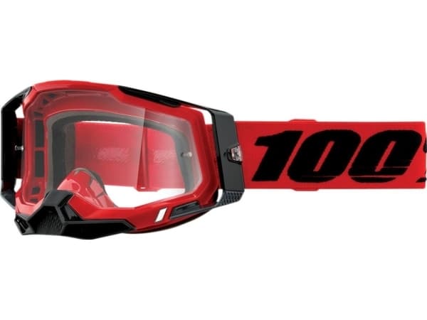 100% Goggles 100% RACECRAFT 2 RED (Transparent Glass Anti-Fog, LT 88% -92% + 10 Skidding) (NEW)