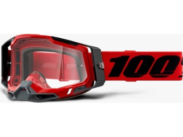 100% Goggles 100% RACECRAFT 2 RED (Transparent Glass Anti-Fog, LT 88% -92% + 10 Skidding) (NEW)