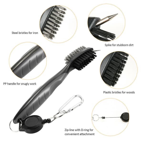 Golf Club Cleaning Brush & Groove Cleaner With Retractable Reel