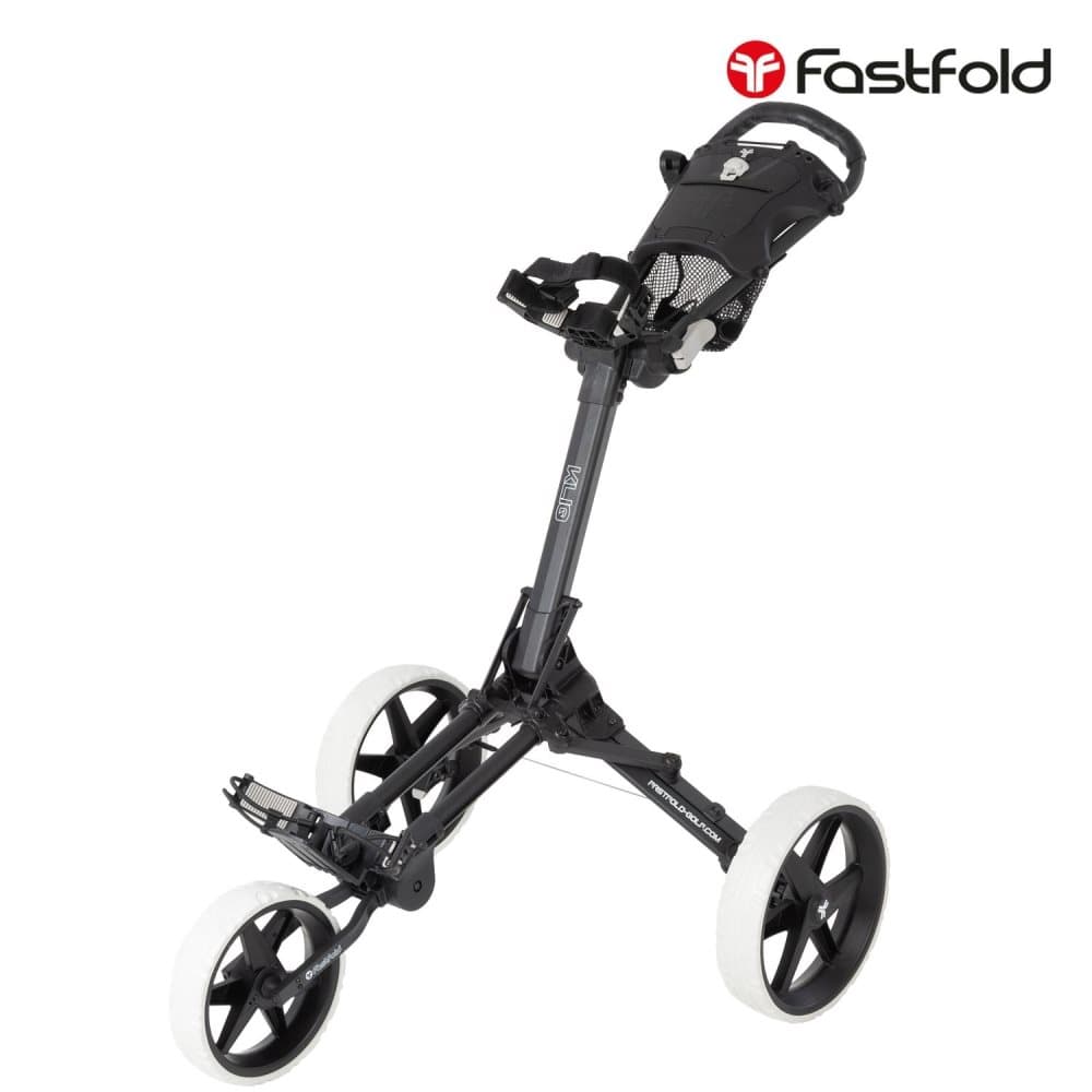Fastfold Kliq Vagn aluminium, plast, gummi, svart, 120 x 80 x 115 cm, golfvagn golfbil hjul Kliq Mat pusher vagnen hopvikbar, 3-hjuliga golfvagn