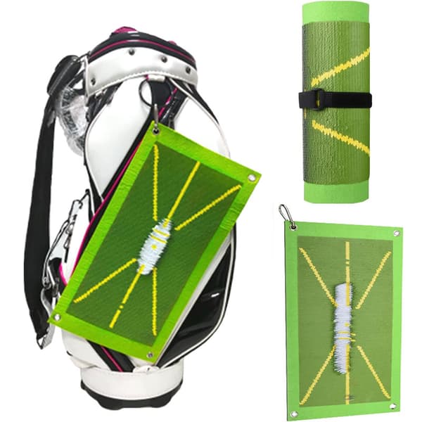 INF Golf Swing Træningsmåtte med Pløkker, Kugle, Karabinhage - 25x50 cm
