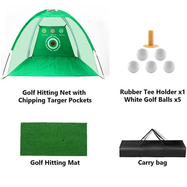 Golfnät för chippning med slagmatta, träningsbollar och peg 0