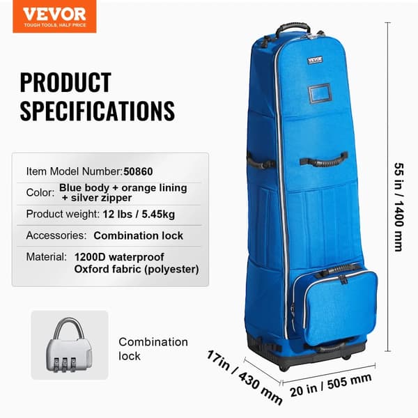 Golfresväska, Vattentät 1200D Nylon, Lätt och Hållbar,1200D nylon