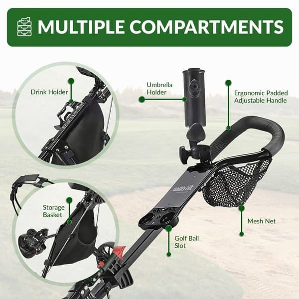 Caddytek Golf Cart - CP-115-3BLK - CaddyLite 3-Wheel Golf Cart 11.5 V3 - Lätt, lätt att fälla ihop