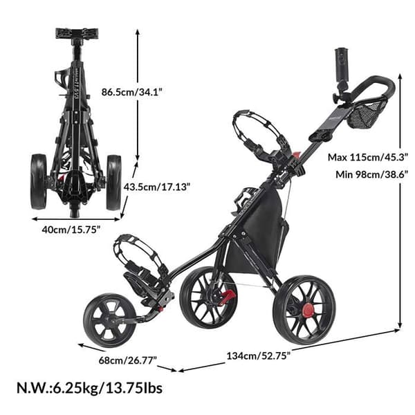 Caddytek Golf Cart - CP-115-3BLK - CaddyLite 3-Wheel Golf Cart 11.5 V3 - Lätt, lätt att fälla ihop