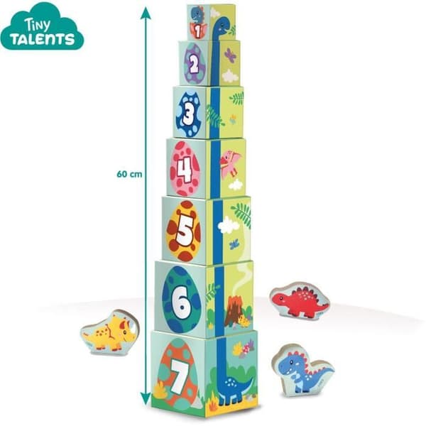 Stapelbart klosstorn med dinosauriefigurer - Skicklighetsspel - SES CREATIVE - Stapelbart torn med 3 dinosauriefigurer.