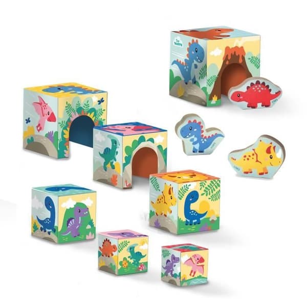 Stapelbart klosstorn med dinosauriefigurer - Skicklighetsspel - SES CREATIVE - Stapelbart torn med 3 dinosauriefigurer.