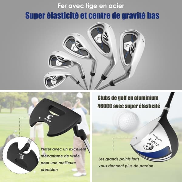 Golfkølle sæt, 9 dele til begyndere med stativtaske, ergonomisk design, kraftig metal