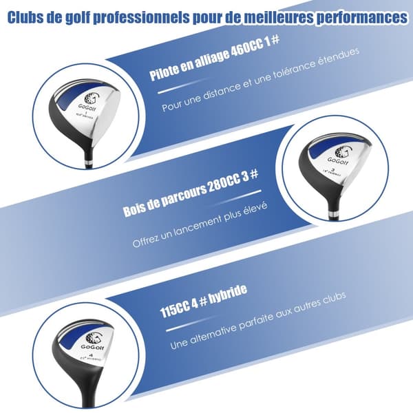 Golfkølle sæt, 9 dele til begyndere med stativtaske, ergonomisk design, kraftig metal