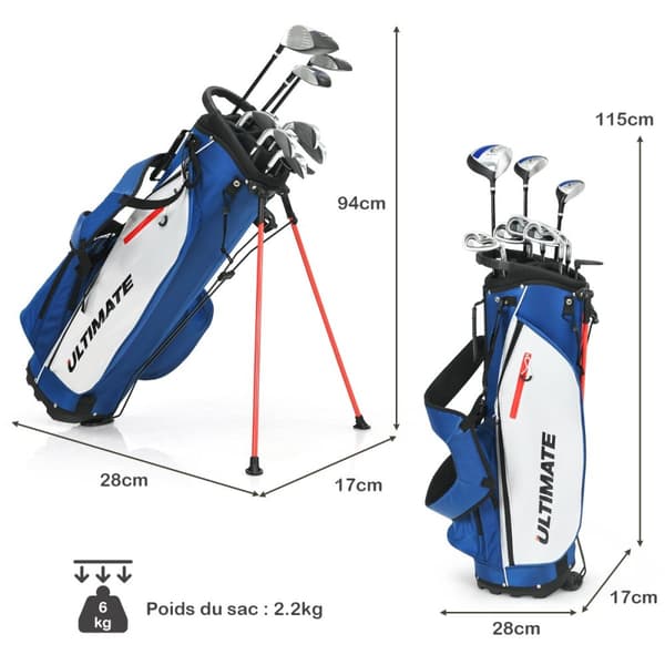 Golfkølle sæt, 9 dele til begyndere med stativtaske, ergonomisk design, kraftig metal