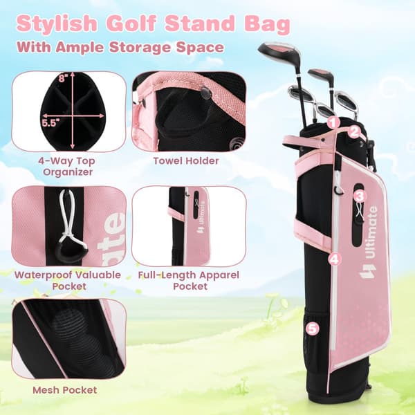 Golfmailasetti, Junior Täydellinen seisontalaukun sateenvarjo, 8.5"x5.5", Vaaleanpunainen
