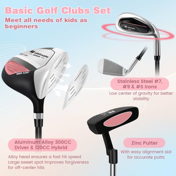 Golfmailasetti, Junior Täydellinen seisontalaukun sateenvarjo, 8.5"x5.5", Vaaleanpunainen
