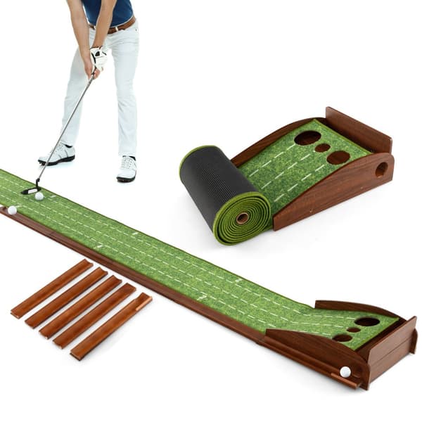 Golf Putting Mat, 10x1.2x0.5 ft, Brun Grøn