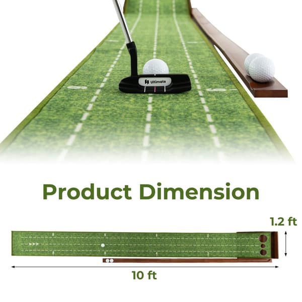 Golf Putting Mat, 10x1.2x0.5 ft, Brun Grøn