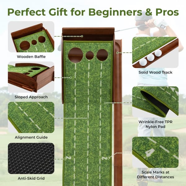 Golf Putting Mat, 10x1.2x0.5 ft, Brun Grøn