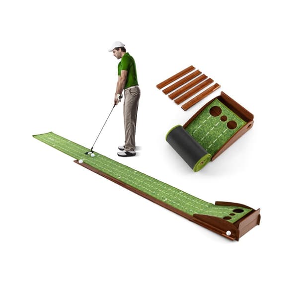 Golf Putting Mat, 10x1.2x0.5 ft, Brun Grøn