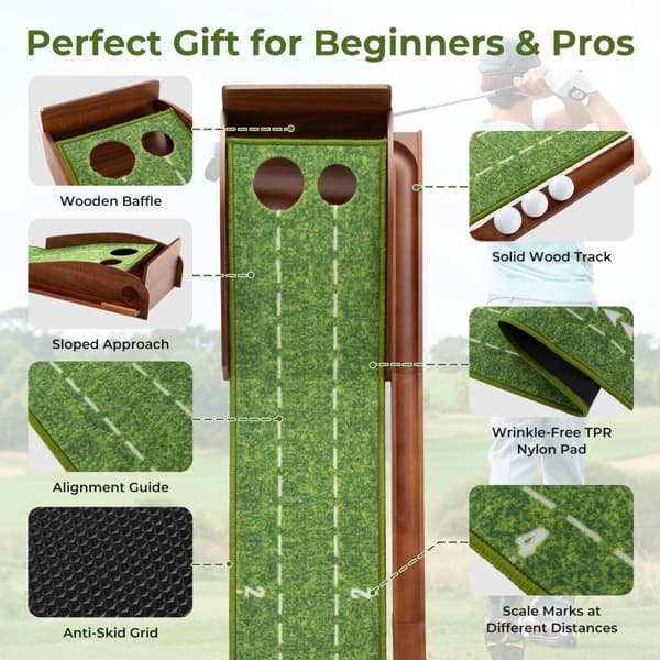 Golf Putting Mat, 10x1.2x6 ft, Brun Grøn