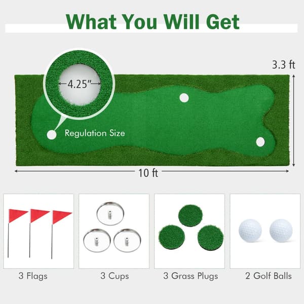 Golf Putting Green, Kunstgræs-S, 10x5 ft, Grøn