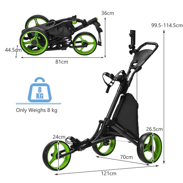 Golfvagn, 47,5x27,5x39-45 tum, Grön