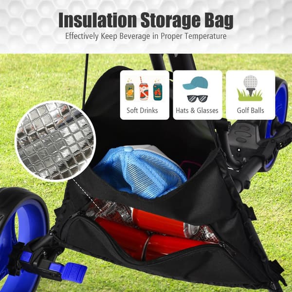 Golf Push Cart, 47,5x27,5x39-45 tommer, Blå