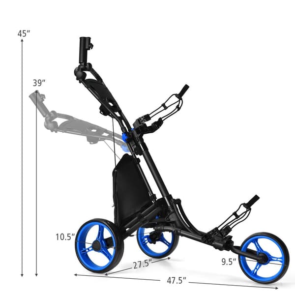 Golf Push Cart, 47,5x27,5x39-45 tommer, Blå