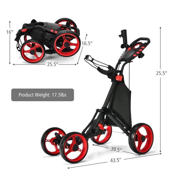 Golf Push Cart, 110x100x65 cm, Rød