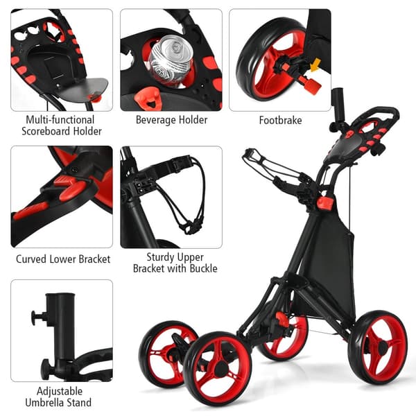 Golf Push Cart, 110x100x65 cm, Rød