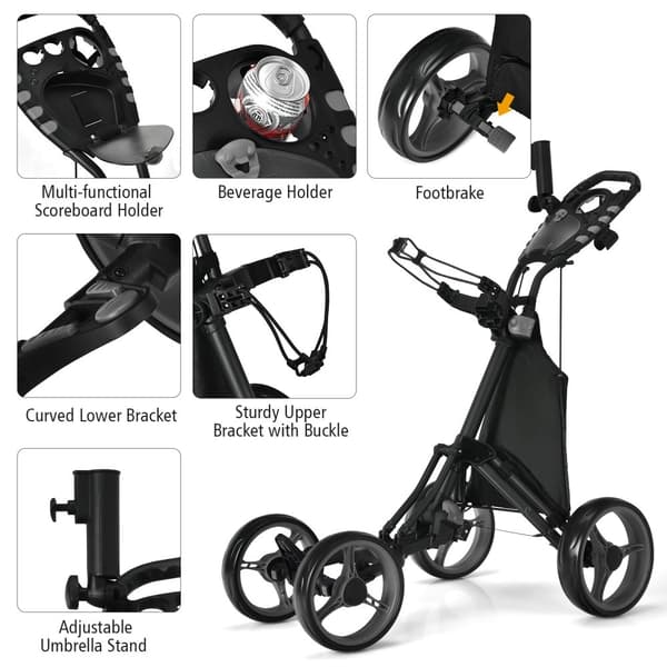 Golf Push Cart, 110,5x100,5x64,8 cm, Grå