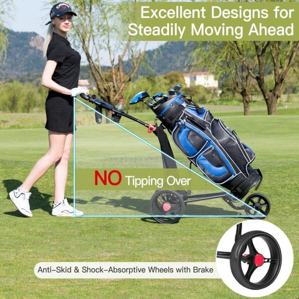 Golfvogn, Costway 3 Hjul Sammenklappelig, 134x60x116 cm, Sort