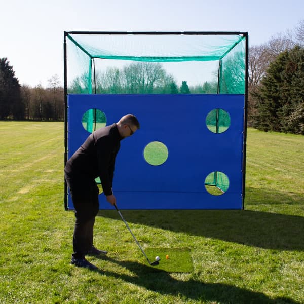 3 m golftræningsbur 5-hullers målbræt 3 x 2 m driving Range High Impact 25 mm slagnet træningsudstyr udendørs fritstående stål kunstgræs & 6 cm tee