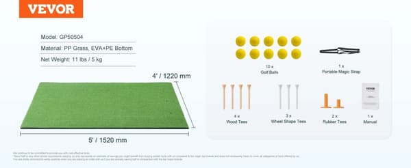 Golfslåmatta, Hållbart PP-gräs, Bärbar design,15 mm