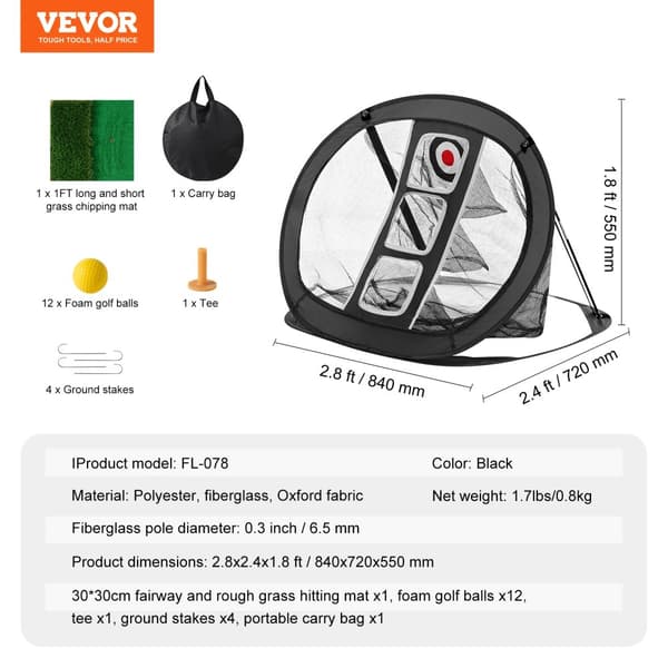Golf Chipping Net, Holdbart Materiale, Multi-Mål Design, Kompakt Størrelse,sort