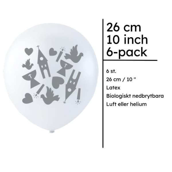 Balloner Konfirmation Dåb Latex Hvid 6 Stk 26 Cm