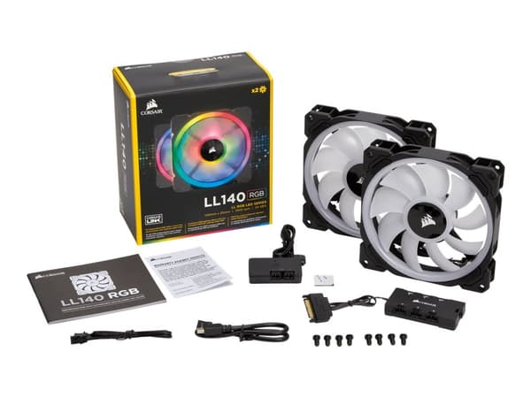 CORSAIR LL Series LL140 RGB Dual Light Loop - Lådfläkt - 140 mm - vit, blå, gul, röd, grön, orange, violett - 14 cm (paket om 2)