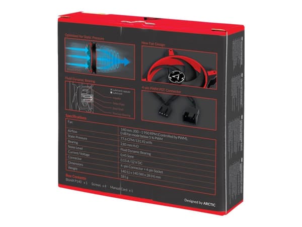 ARCTIC BioniX P140 - Kabinettvifte - 140 mm - rød