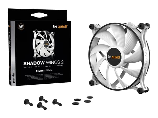 be quiet! Shadow Wings 2 - Kabinet-blæser - 140mm - 900 rpm - 14,7 dB - 49,8 kubikfod/min - Hvid