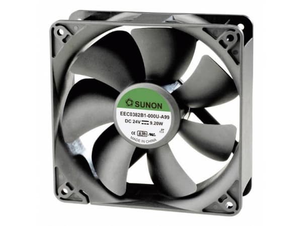 SUNON EEC0381B1-000U-A99, Tuuletin, 12 cm, 3100 rpm, 48 dB, 138 kubikfod/min., Sort