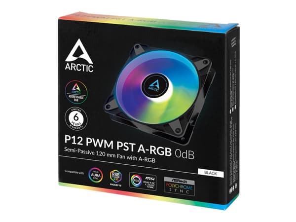 ARCTIC P12 PWM PST A-RGB 0dB - Value Pack - kabinettvifte - 120 mm - svart (en pakke 3) Sort, Hvit