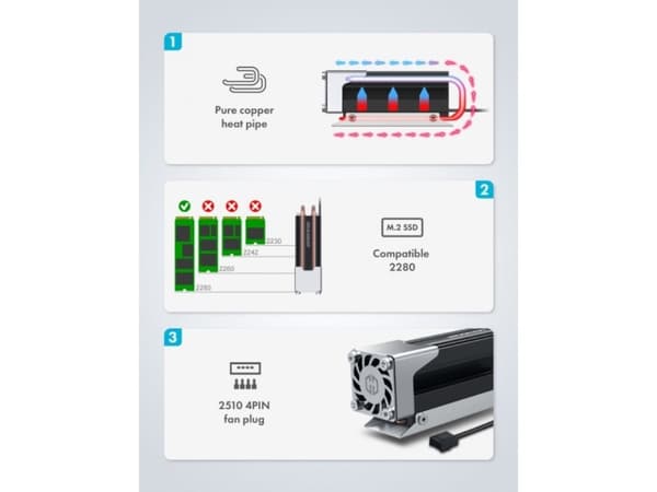 GRAUGEAR G-M2HS03-F computer cooling system Solid-state drive Black, Silver