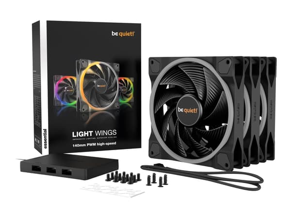 be quiet! Light Wings - Kabinettvifte - 140 mm - svart (en pakke 3)